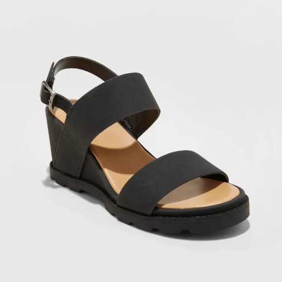 Universal Thread Shoes - Universal Thread Amara Sling Strap Wedge Sandals Size 9.5 Black Lug Sole